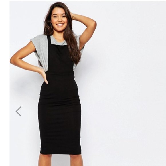 midi black pinafore dress
